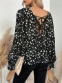 SHEIN LUNE All-over Printed Lace Panel Long-sleeved Shirt