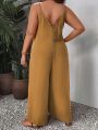 SHEIN VCAY Plus Size Women's Spaghetti Strap Wide Leg Jumpsuit