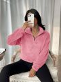 SHEIN Privé Slouchy Half Zip Plush Pullover Sweater