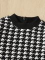 SHEIN Baby Houndstooth Print Mock Neck Dress