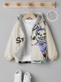 SHEIN Kids QTFun Young Boy Letter & Cartoon Graphic Thermal Lined Hooded Jacket Without Tee