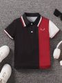 SHEIN Toddler Boys' Casual Color Block Short Sleeve Polo Shirt With Placket