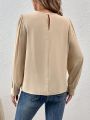 SHEIN Frenchy Women's Solid Color Bubble Sleeve Long Sleeve Shirt With Round Neck