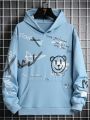 Teen Boy Cartoon & Slogan Graphic Kangaroo Pocket Hoodie