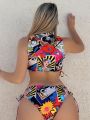 SHEIN Swim Y2GLAM Pop Art Print Bikini Swimsuit With Side-tie Bottoms