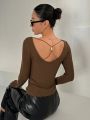 DAZY Ribbed Knit Long Sleeve T-shirt