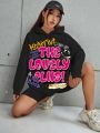 SHEIN Unity Women's Loose Drop Shoulder Hooded Casual Sweatshirt With Letter Print
