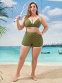 SHEIN Swim Basics Plus Size Colorblock Swimsuit With Trimming