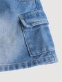 SHEIN Young Girls' New Light Blue Y2k Style Denim Skirt With Utility Pockets