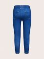 Young Girl Denim-Look Printed Leggings