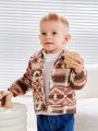 SHEIN Baby Boy Geo Print Flannel Coat Without Tee