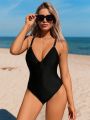 SHEIN Swim BAE Women's Backless One Piece Swimsuit With Circular Rings