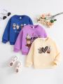 Little Girls' Trendy Printed 3-piece Sweatshirt Set, Casual Outdoor Top Clothing For Autumn And Winter