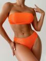 SHEIN Swim Basics Solid Color Strapless Two-Piece Swimsuit