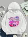 Teen Girl Car & Letter Graphic Hoodie