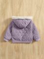 SHEIN Baby Girl Fuzzy Trim Hooded Quilted Jacket