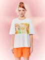 SHEIN X Cardcaptor Sakura Cartoon Printed Round Neck Casual Pajamas Set