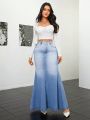 SHEIN Privé Women'S Blue Denim Mermaid Tail Skirt