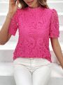 SHEIN Clasi Puff Sleeve Lace Top