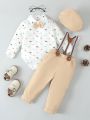 Baby Boy's Dinosaur Print Jumpsuit, Overalls And Hat Set