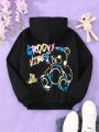 SHEIN Kids Y2Kool Tween Girl Bear & Letter Graphic Hoodie