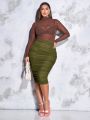 SHEIN BAE Plus High Waist Ruched Pencil Skirt