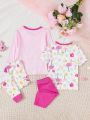 2pcs/Set Toddler Girls' Flamingo Printed Close-Fitting Pajamas Set For Home Wear