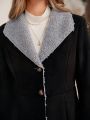 SHEIN Frenchy Ladies' Contrast Color Lamb Wool Turn Down Collar Single Breasted Coat