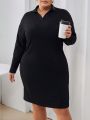 SHEIN Essnce Women'S Plus Size Black V-Neck Dress