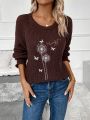 Dandelion & Butterfly Pattern Raglan Sleeve Sweater