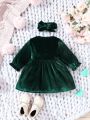 SHEIN Baby Girl'S Lovely Velvet Butterfly Knot Newborn Dress, Autumn