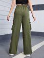 Teen Girls' Casual Basic Patchwork Weaved Straps Cargo Pants