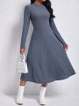 Solid Color Long Sleeve Ribbed Knit Dress