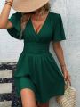 Butterfly Sleeve Ruched Waist Dress