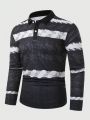 Manfinity Men's Fashionable Long Sleeve Color Block Polo Shirt