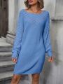 SHEIN LUNE Eyelet Knit Panel Plain Sweater Dress