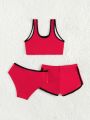 Little Girls' Color Block Backless Vest Style Swimsuit Set