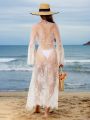 SHEIN X Lily May Mac Women'S Lace Flared Sleeve Kimono Cardigan