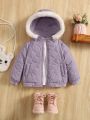 SHEIN Baby Girl Fuzzy Trim Hooded Quilted Jacket