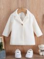 SHEIN Baby Girls' Casual And Simple Style Woolen Coat In White, Suitable For Spring And Autumn Outings