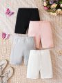 SHEIN Kids EVRYDAY Toddler Girls' Solid Color Skinny Fit Leggings 4pcs/set For Casual Wear