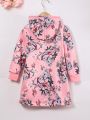SHEIN Kids QTFun Little Girls' Romantic Flower Pattern Printed Winter Coat, Perfect For Cold Weather In Fall And Winter
