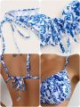 SHEIN DD+ Floral Print Front Knot Bikini Swimsuit Set