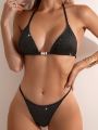 SHEIN Swim Chicsea Rhinestone Studded Triangle Cup Bikini Swimsuit Set