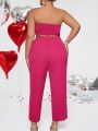 SHEIN SXY Plus Size 3d Flower Decorated Shirred Tube Top And Pants Set