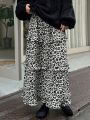 FRIFUL Women's Leopard Print Black & White Long Skirt