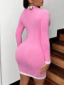 SHEIN SXY Women's Round Neck Colorblock Slim Fit Bodycon Dress