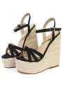 Women Espadrille Sandals High Wedges Ankle Strappy Peep Toe Platform Rome Shoes Casual Concise Summer Sandals