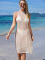 SHEIN Swim Basics Women'S Textured Fabric Halter Neck Cover Up Dress