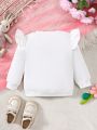 Baby Girls' Fashionable Sweater With Ruffle Trimmed Round Neckline